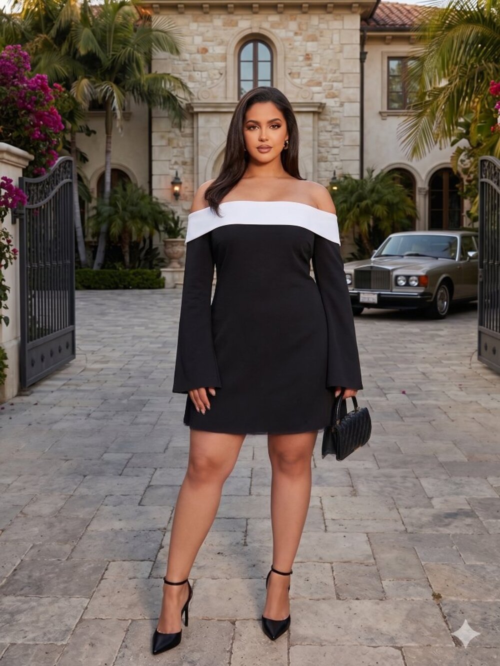 FASHION NOVA BLACK/ WHITE NWT Off Shoulder Mini Dress -  Sz XL